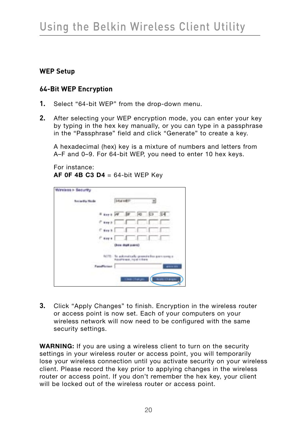 Using the belkin wireless client utility | Belkin F5D9010 User Manual | Page 22 / 45