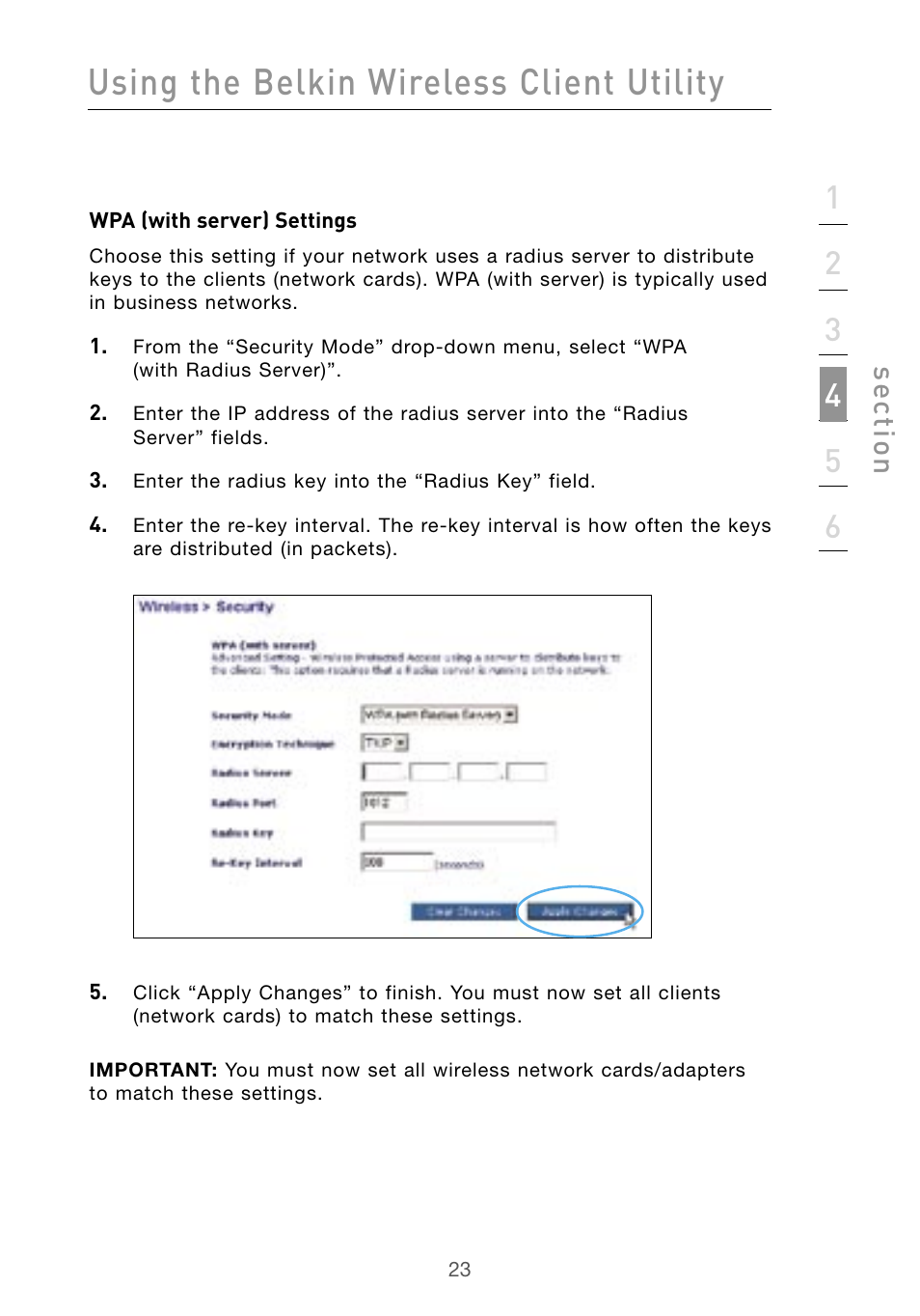 Using the belkin wireless client utility, Se ct io n | Belkin F5D9010 User Manual | Page 25 / 45
