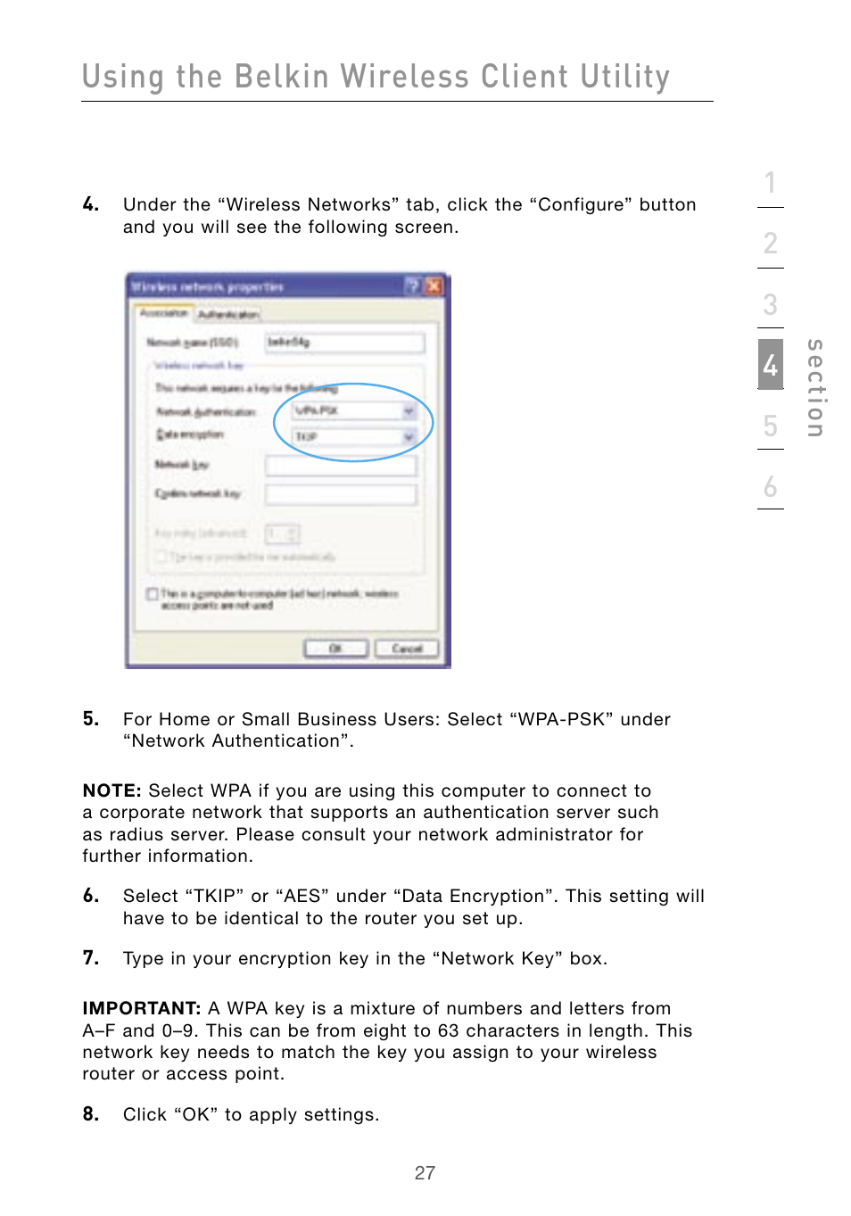 Using the belkin wireless client utility, Se ct io n | Belkin F5D9010 User Manual | Page 29 / 45