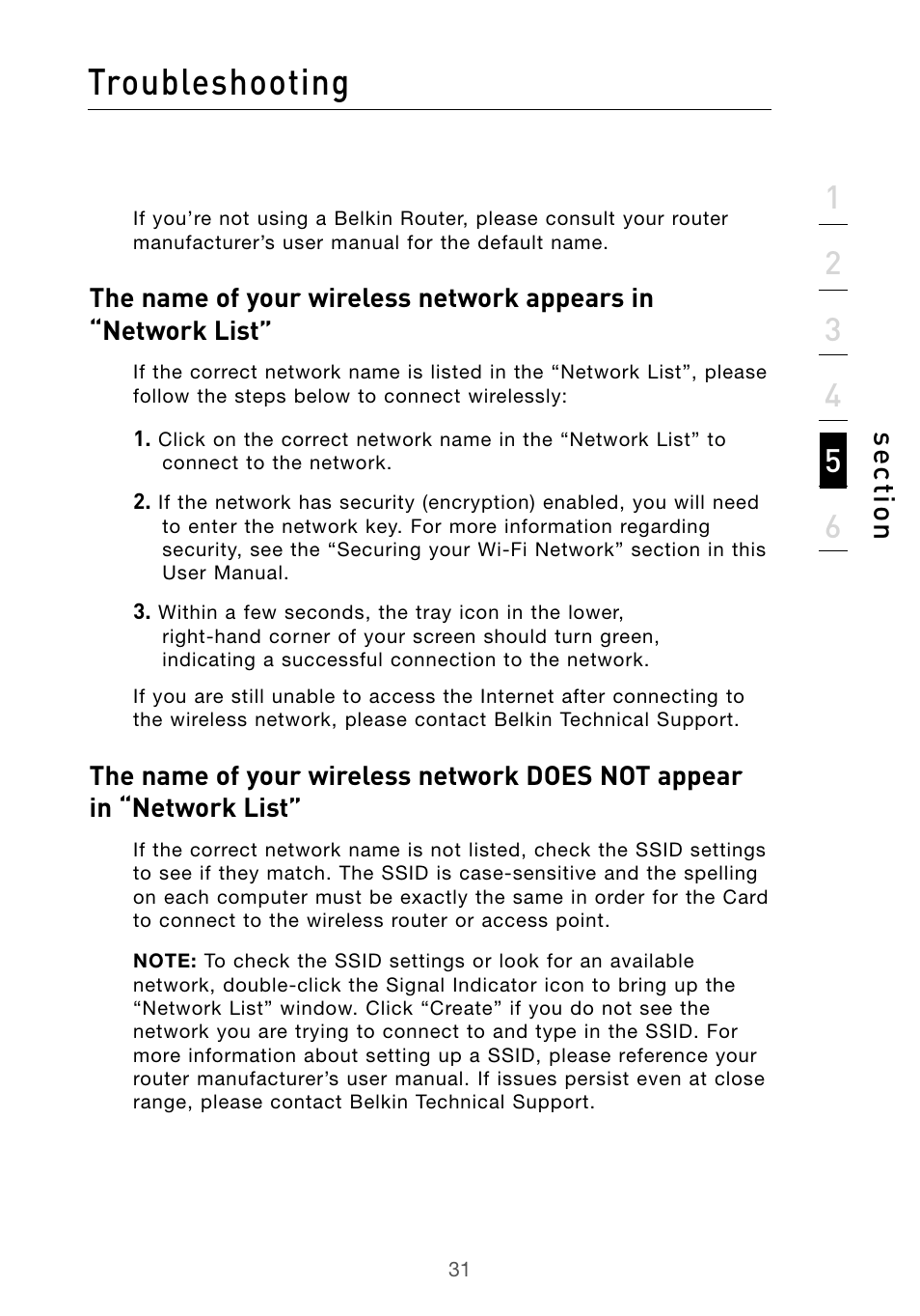 Troubleshooting, Se ct io n | Belkin F5D9010 User Manual | Page 33 / 45