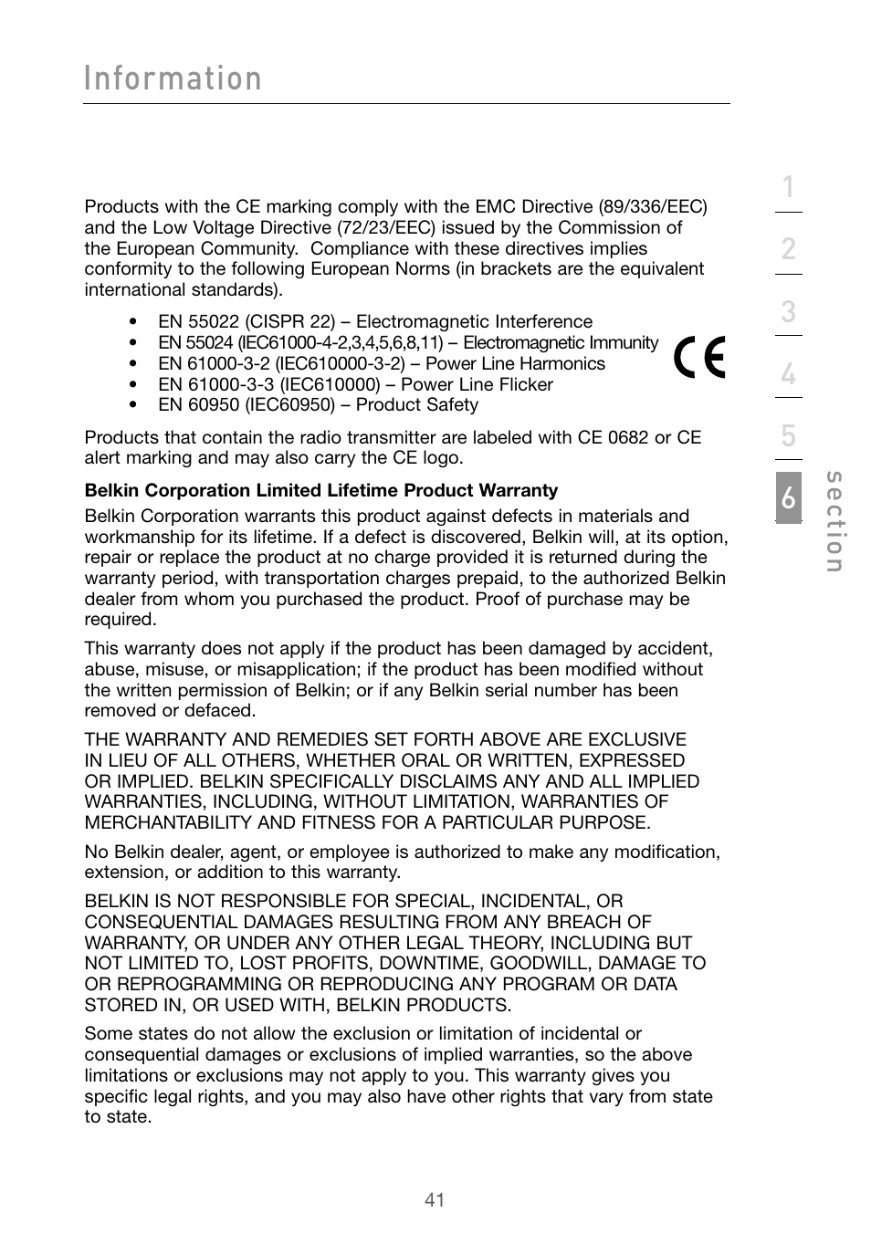 Information, Se ct io n | Belkin F5D9010 User Manual | Page 43 / 45