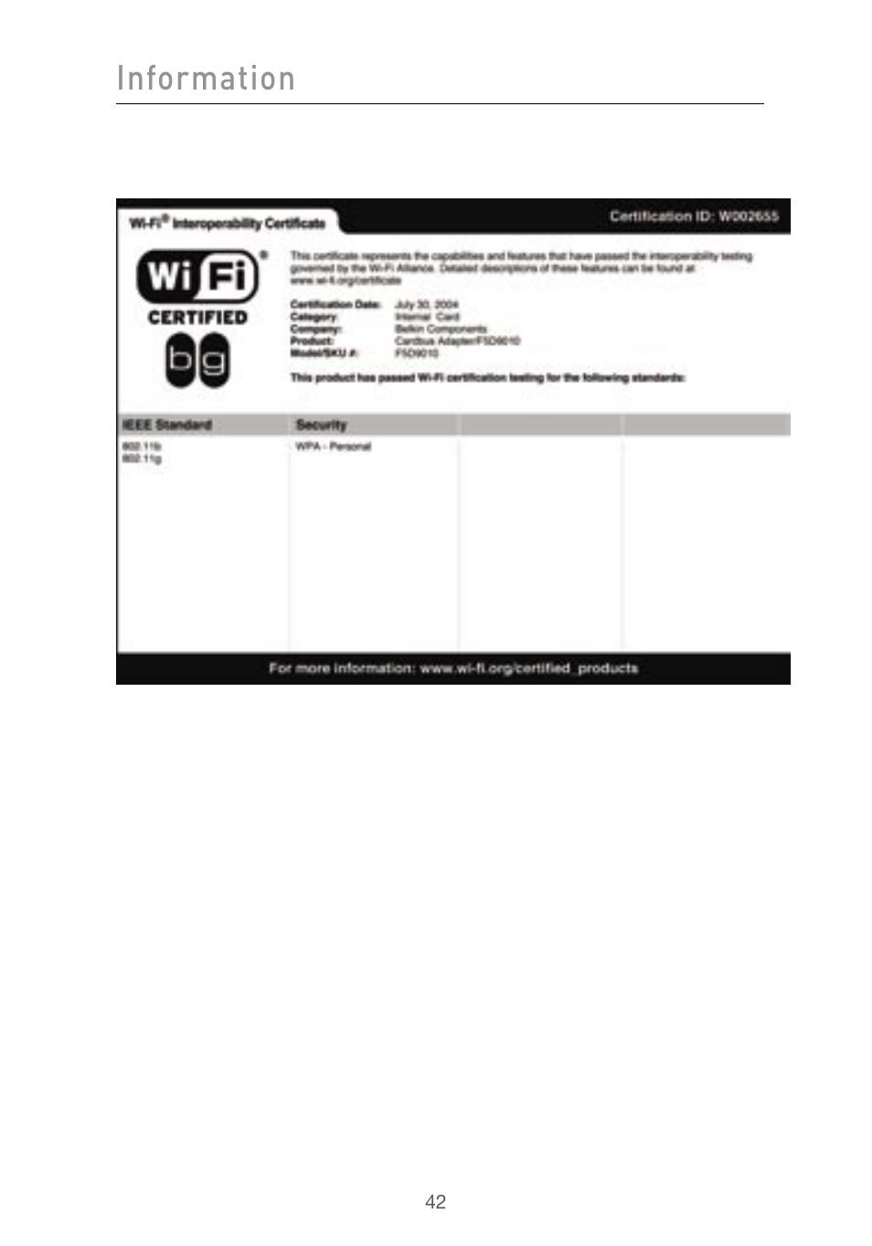 Information | Belkin F5D9010 User Manual | Page 44 / 45