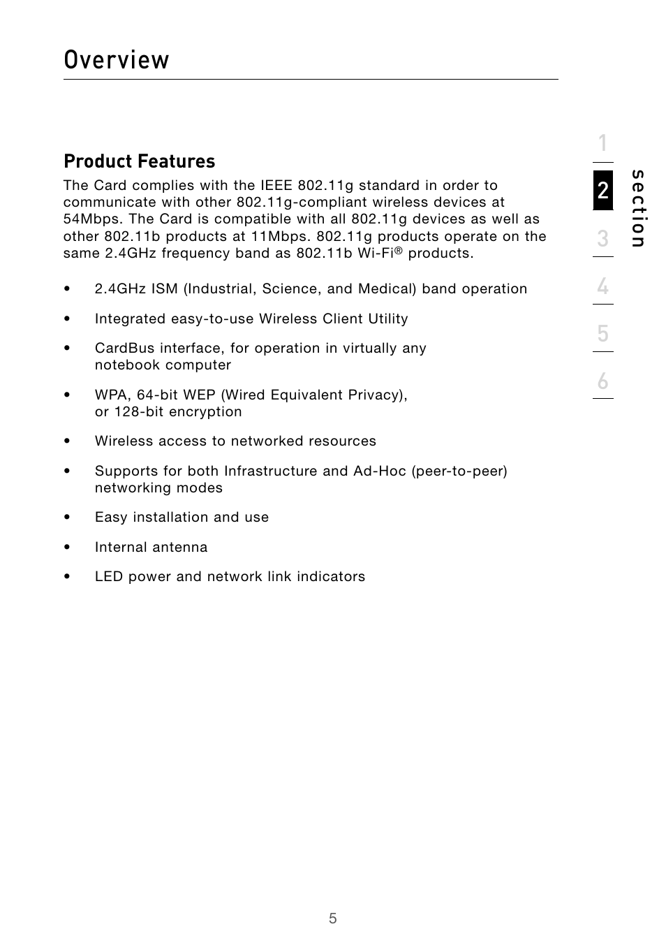 Overview, Se ct io n | Belkin F5D9010 User Manual | Page 7 / 45