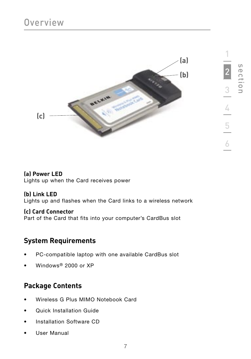 Overview, Se ct io n | Belkin F5D9010 User Manual | Page 9 / 45