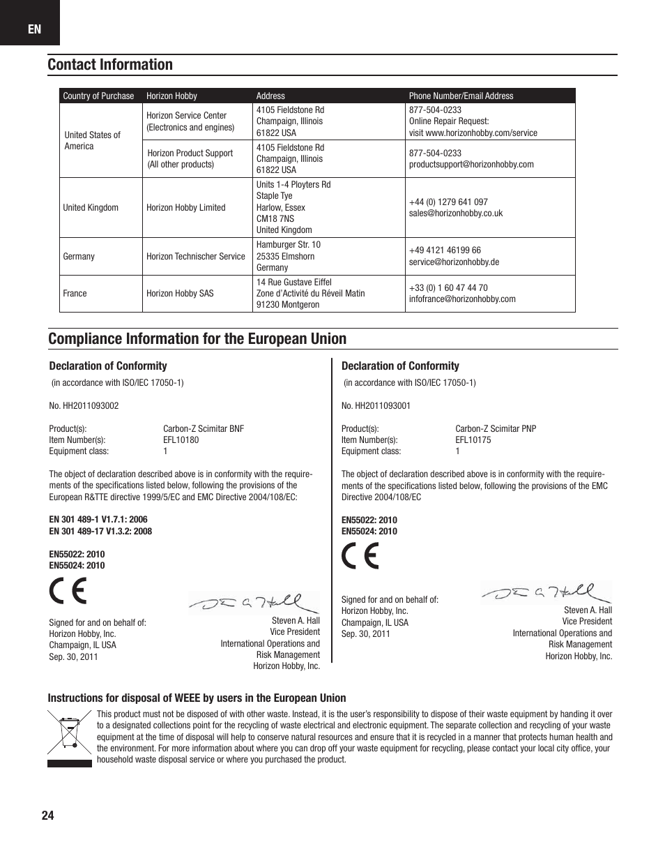 E-flite Carbon-Z Scimitar BNF User Manual | Page 24 / 28