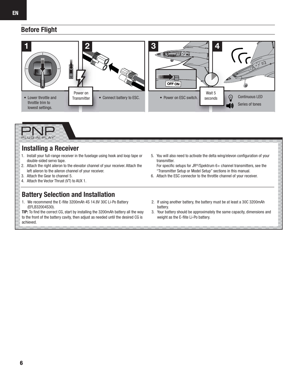 Before flight | E-flite Carbon-Z Scimitar BNF User Manual | Page 6 / 28