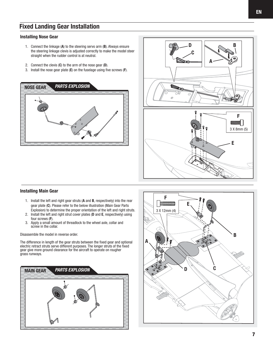 Fixed landing gear installation | E-flite Carbon-Z Scimitar BNF User Manual | Page 7 / 28