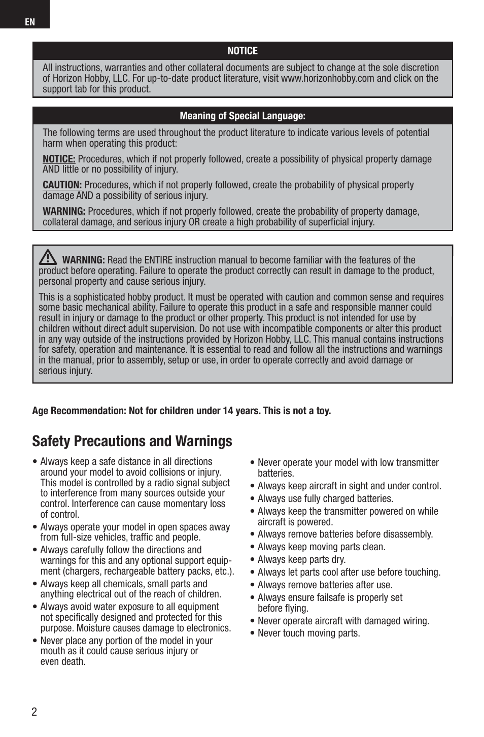 Safety precautions and warnings | E-flite UMX B-17G Flying Fortress BNF User Manual | Page 2 / 18