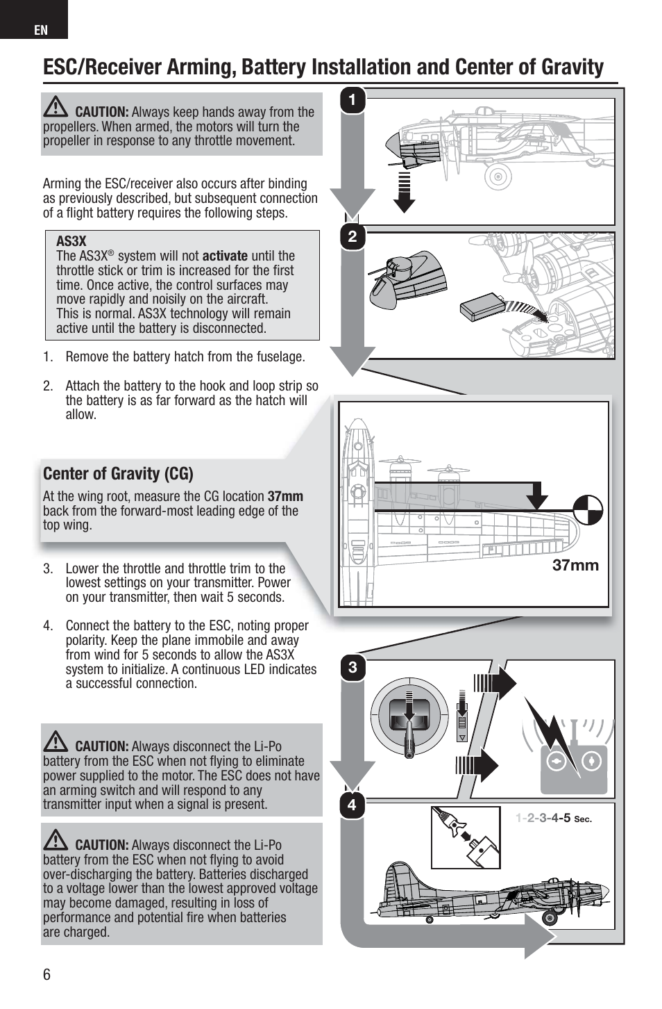 Center of gravity (cg) | E-flite UMX B-17G Flying Fortress BNF User Manual | Page 6 / 18