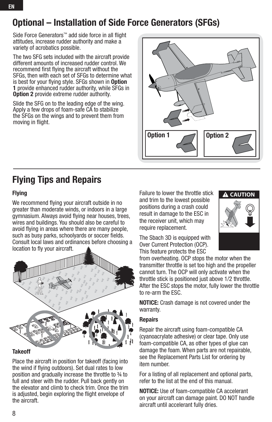 Flying tips and repairs | E-flite UMX Sbach 342 3D BNF Basic User Manual | Page 8 / 17