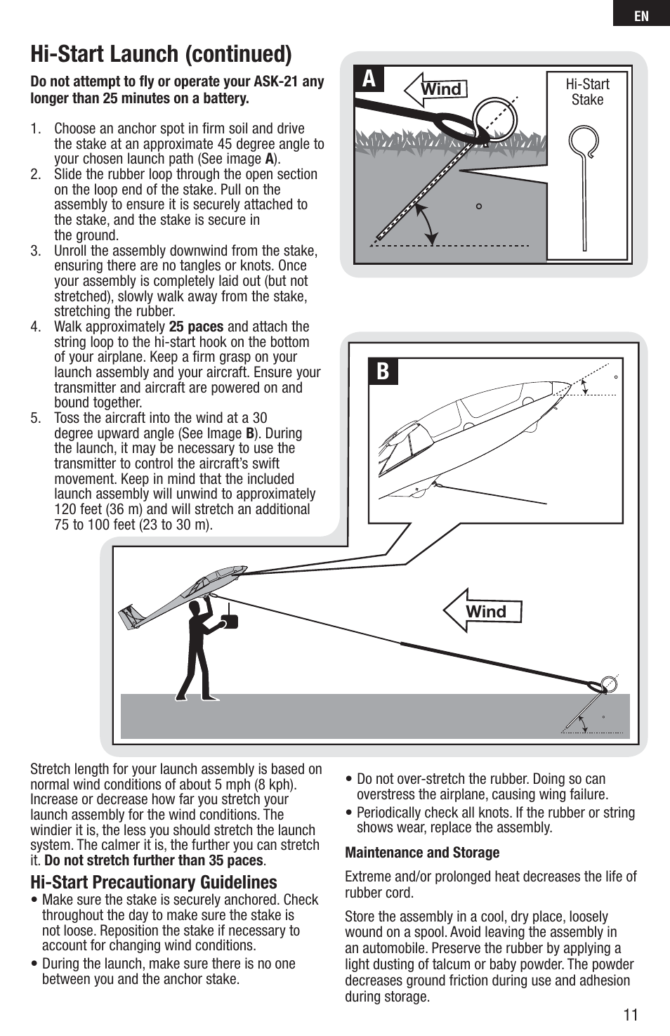 45 ы, Hi-start launch (continued) | E-flite UMX ASK-21 BNF User Manual | Page 11 / 21