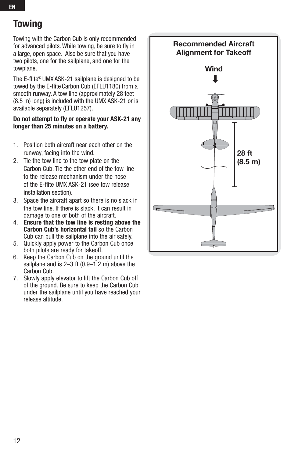 Towing | E-flite UMX ASK-21 BNF User Manual | Page 12 / 21