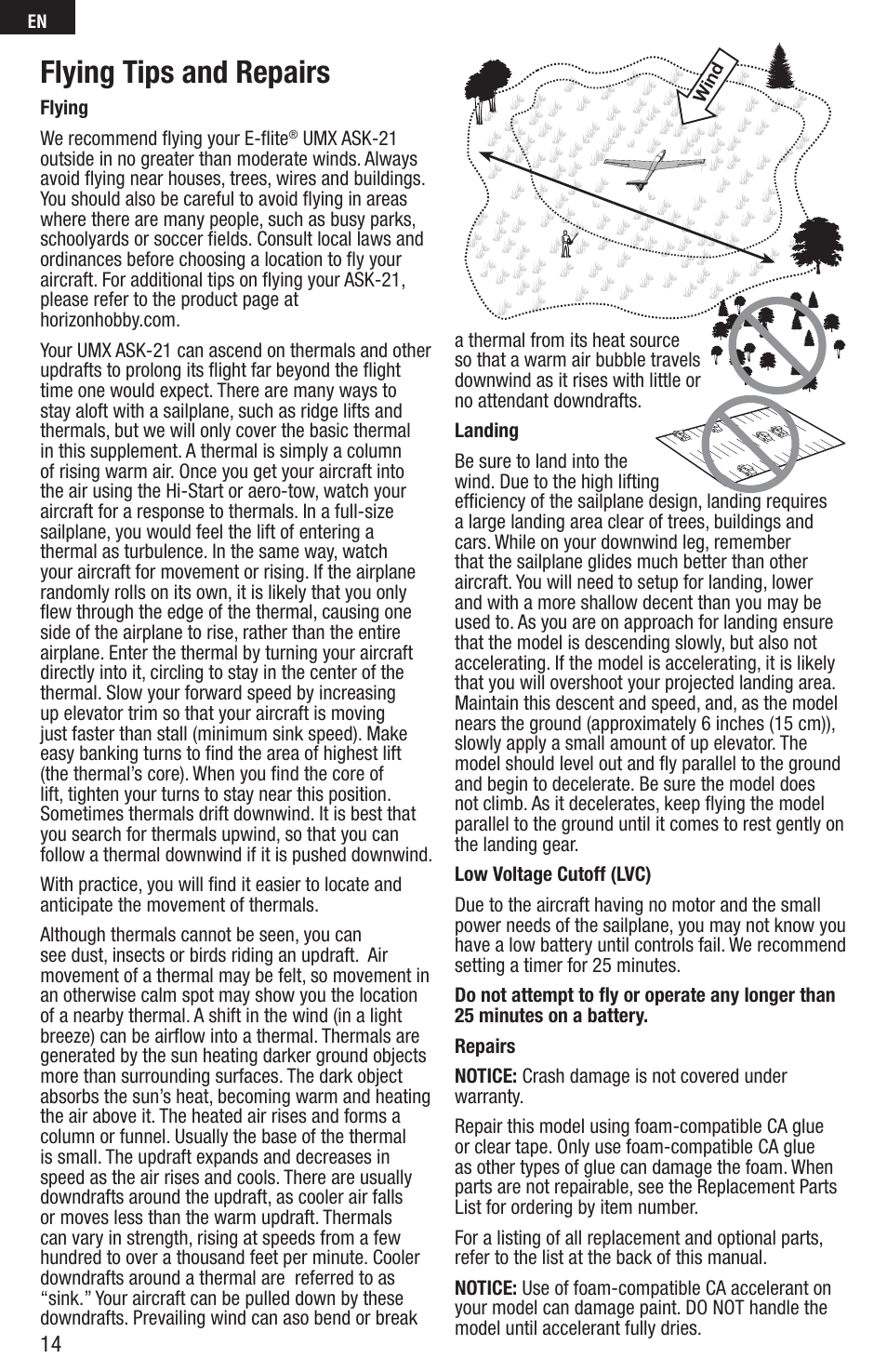 Flying tips and repairs | E-flite UMX ASK-21 BNF User Manual | Page 14 / 21