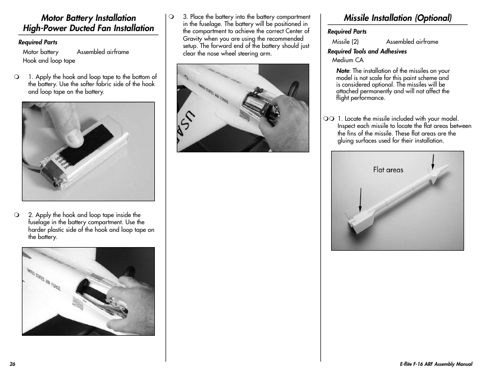 Missile installation (optional) | E-flite F-16 400 DF ARF User Manual | Page 26 / 36