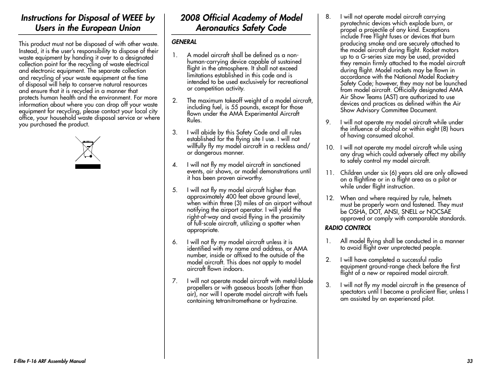 E-flite F-16 400 DF ARF User Manual | Page 33 / 36
