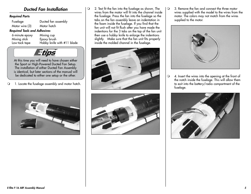 Ducted fan installation | E-flite F-16 400 DF ARF User Manual | Page 5 / 36