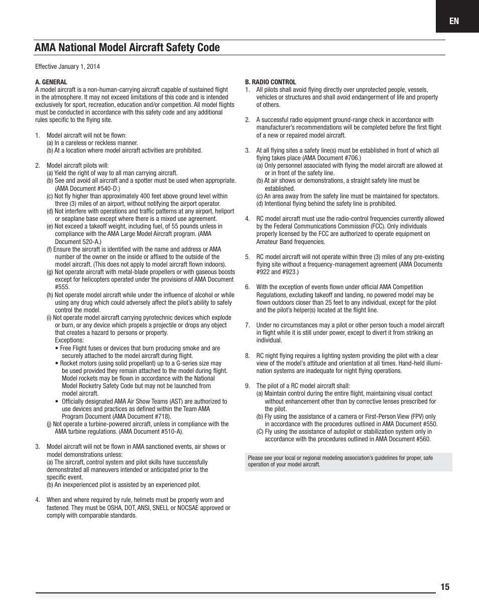 Ama national model aircraft safety code | E-flite P-51D Mustang BNF Basic User Manual | Page 15 / 20