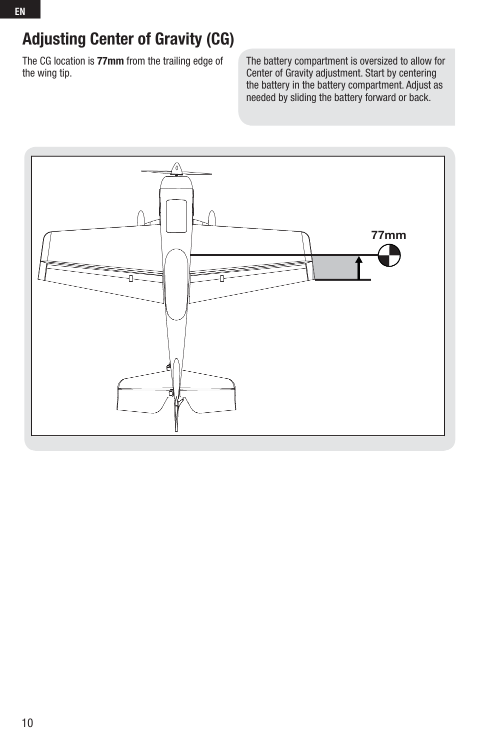 Adjusting center of gravity (cg) | E-flite Inverza 280 BNF Basic User Manual | Page 10 / 19