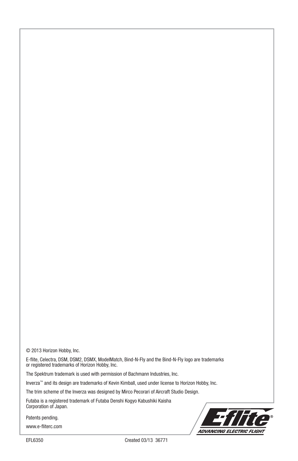 E-flite Inverza 280 BNF Basic User Manual | Page 19 / 19