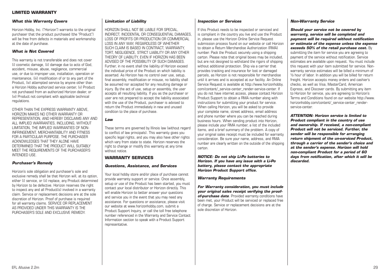 E-flite Allusive 2.2m ARF User Manual | Page 29 / 36