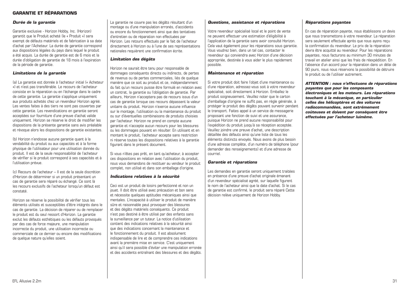 E-flite Allusive 2.2m ARF User Manual | Page 31 / 36