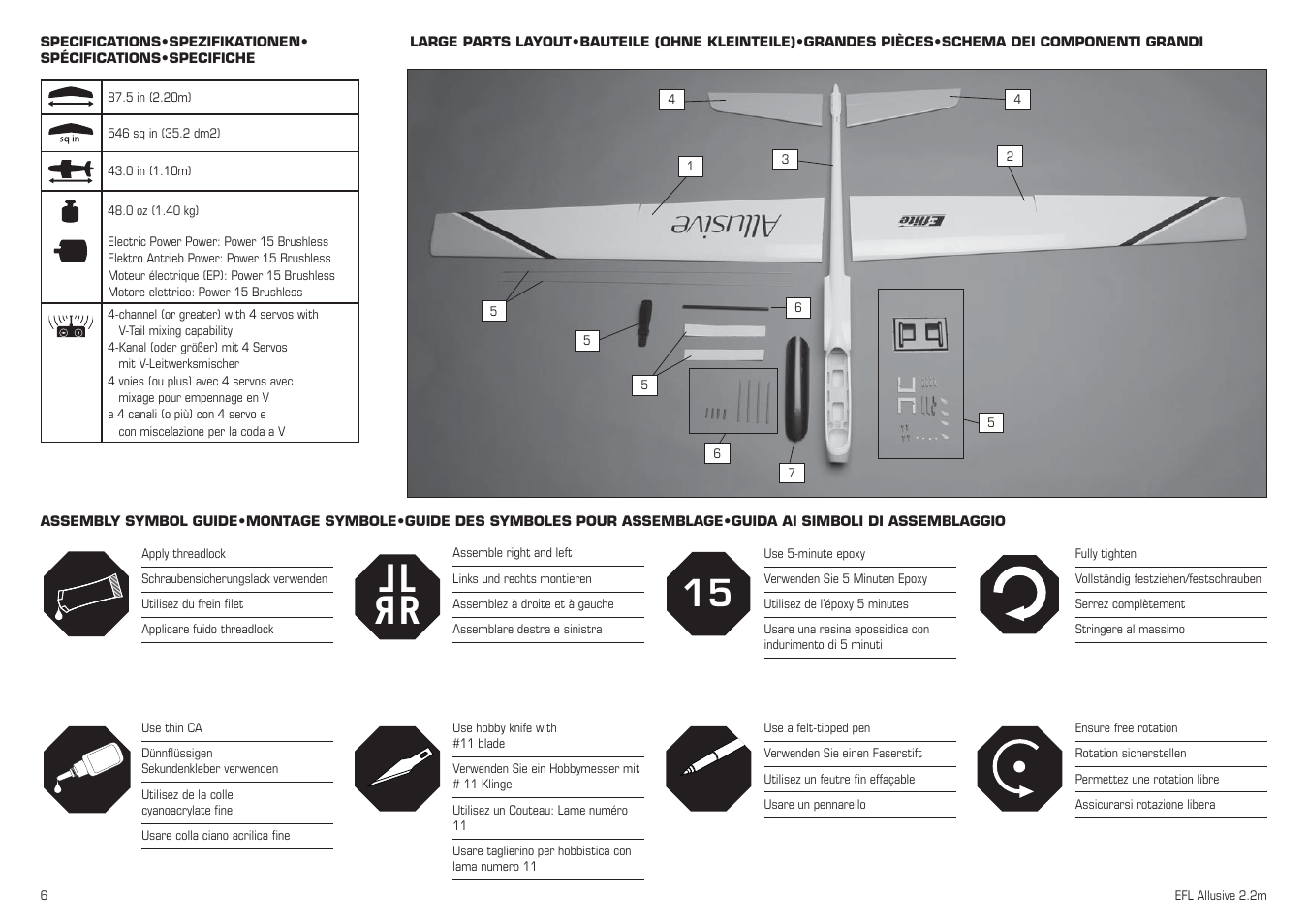 Lr l r | E-flite Allusive 2.2m ARF User Manual | Page 6 / 36