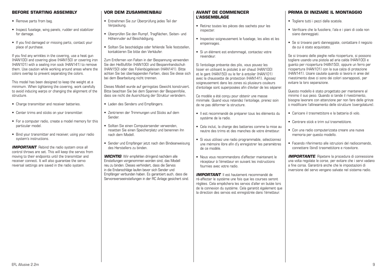 E-flite Allusive 2.2m ARF User Manual | Page 9 / 36