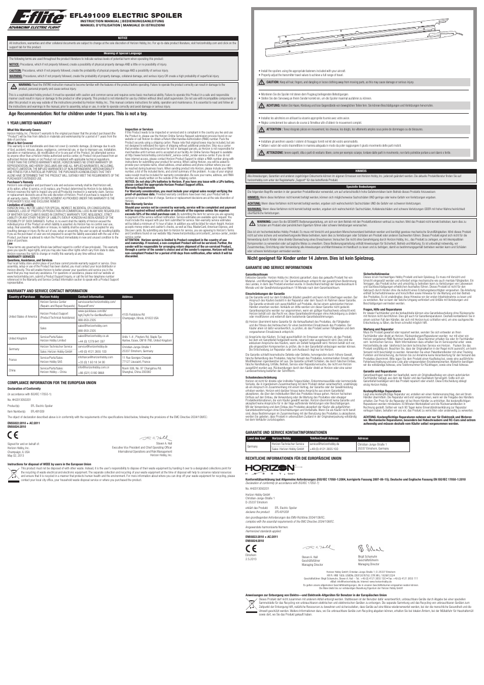 E-flite Electric Spoilers, 440mm User Manual | 2 pages