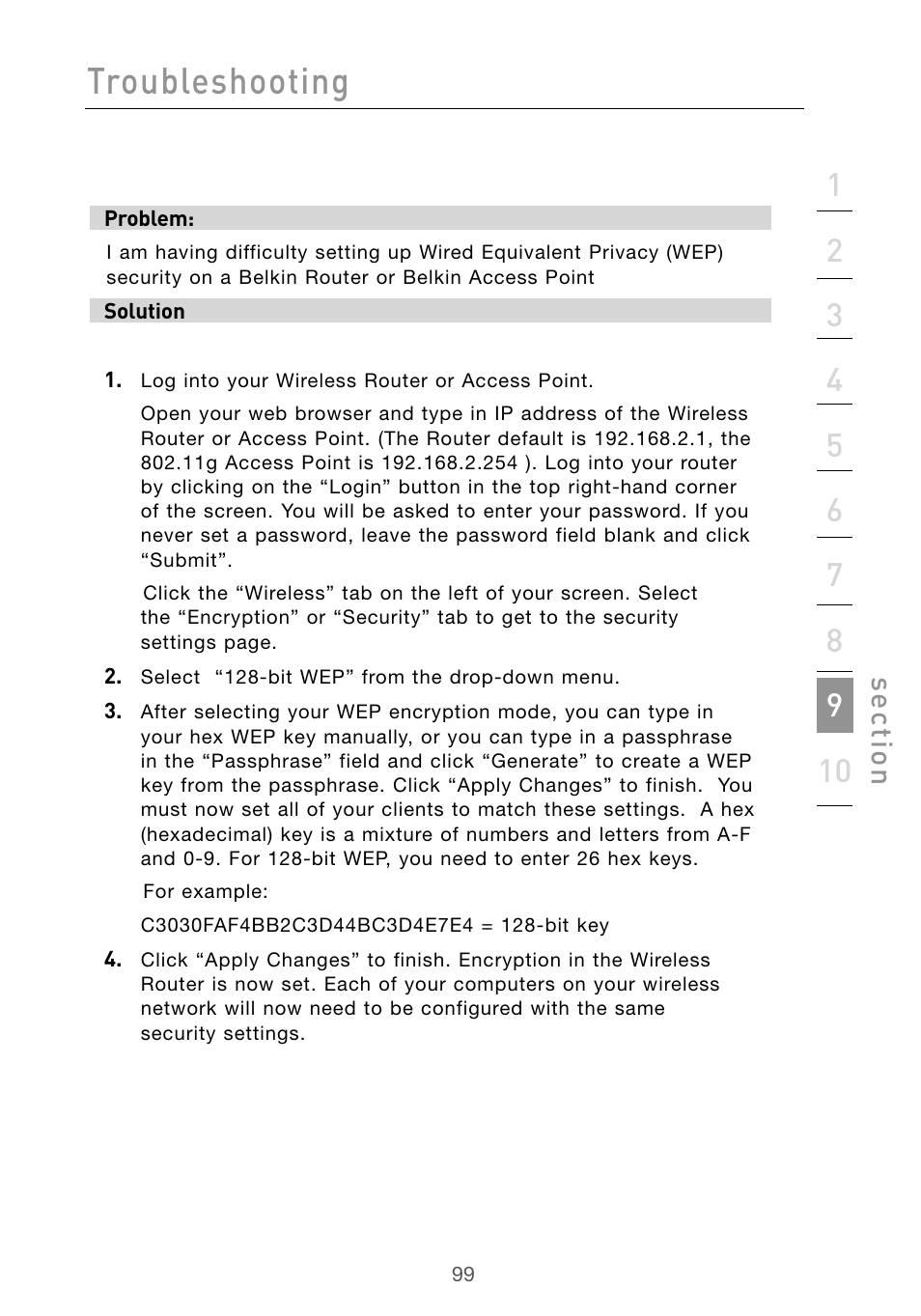 Troubleshooting, Se ct io n | Belkin Wireless G Desktop Card F5D7000 User Manual | Page 101 / 116