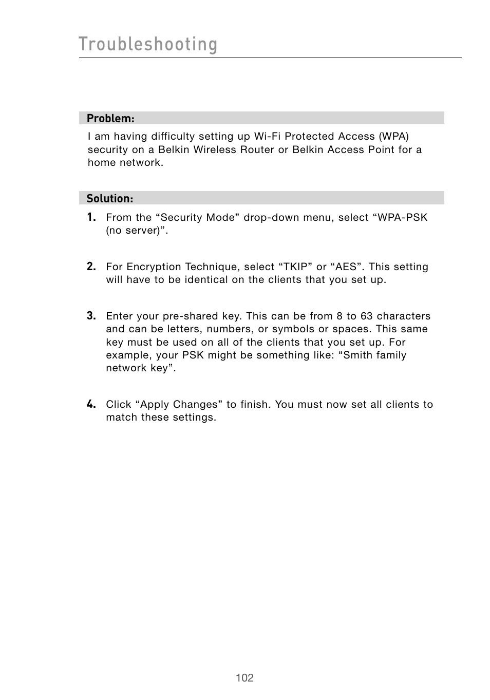 Troubleshooting | Belkin Wireless G Desktop Card F5D7000 User Manual | Page 104 / 116