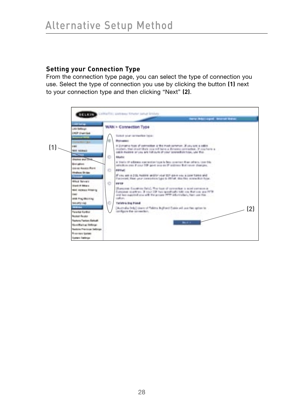 Alternative setup method | Belkin Wireless G Desktop Card F5D7000 User Manual | Page 30 / 116