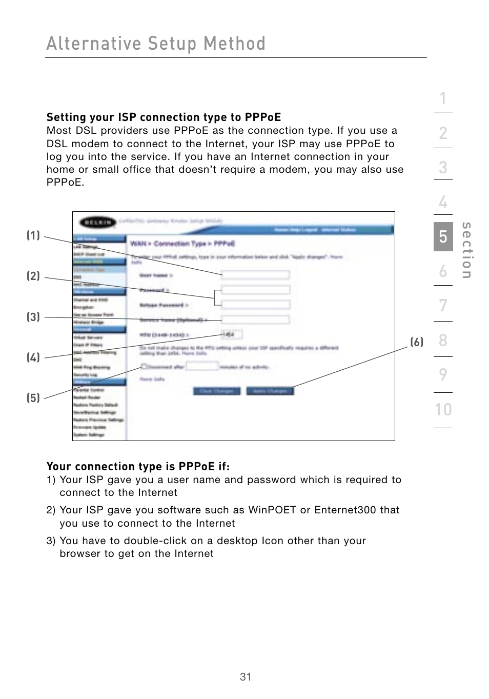 Alternative setup method, Se ct io n | Belkin Wireless G Desktop Card F5D7000 User Manual | Page 33 / 116