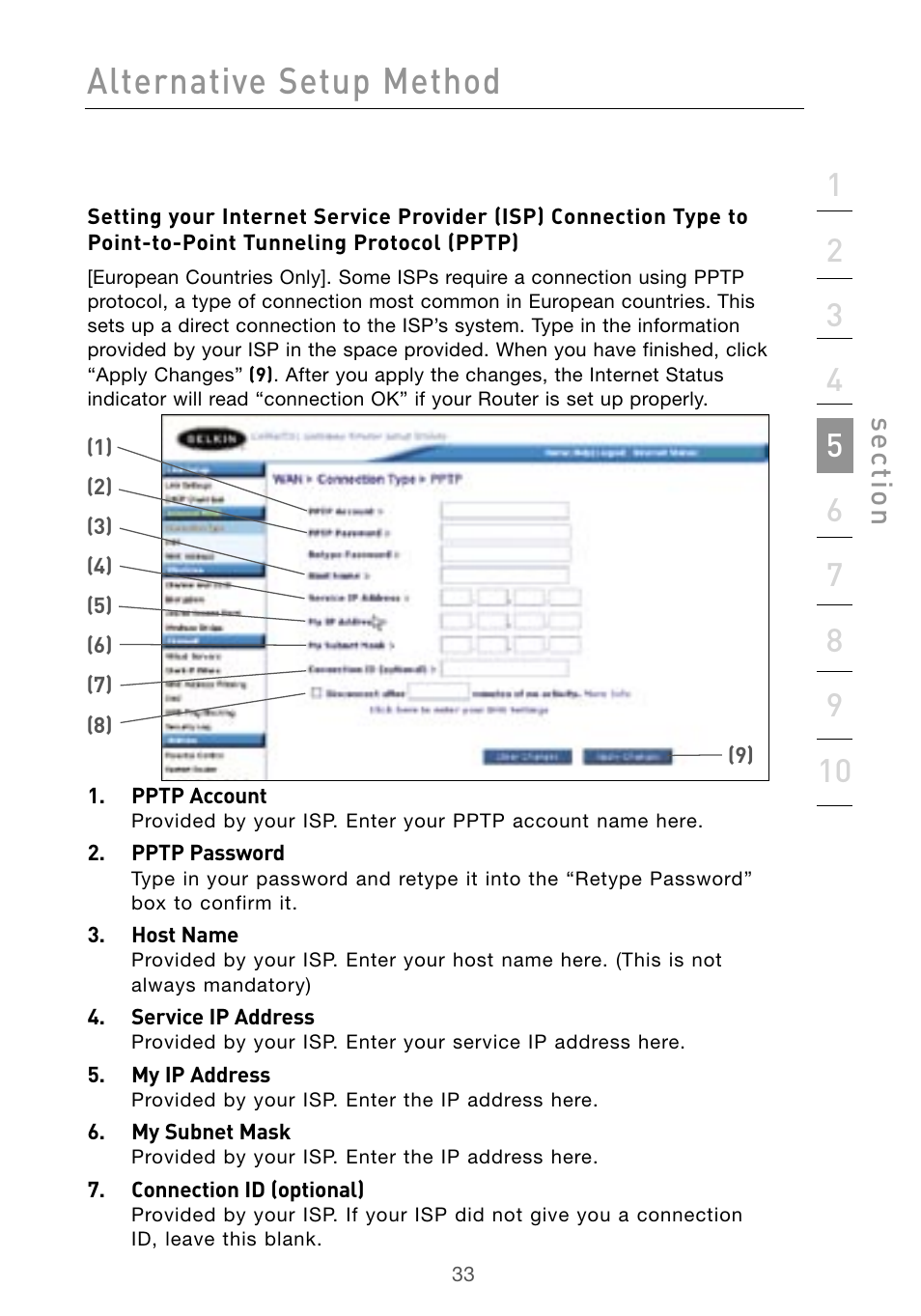 Alternative setup method, Se ct io n | Belkin Wireless G Desktop Card F5D7000 User Manual | Page 35 / 116