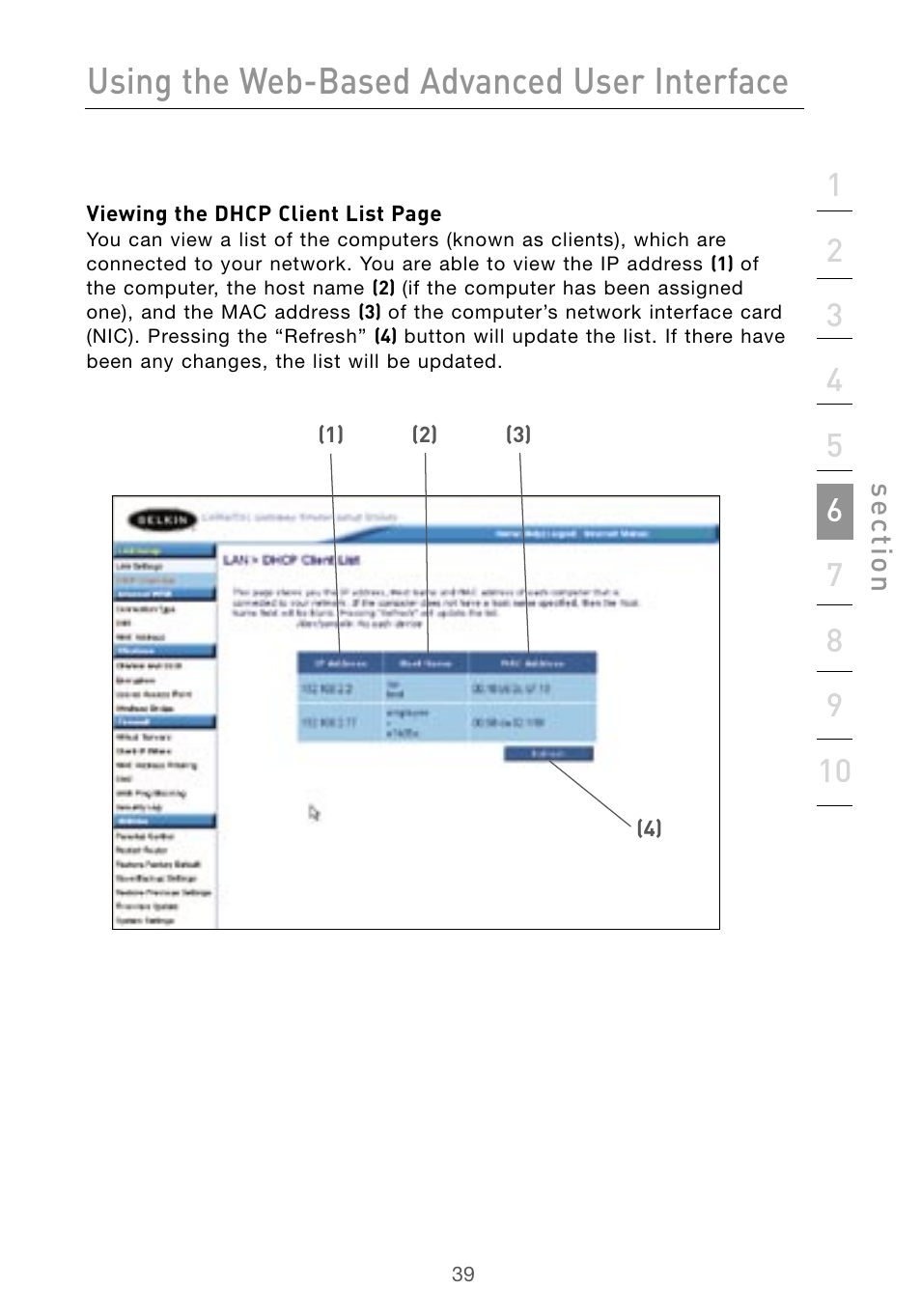 Using the web-based advanced user interface | Belkin Wireless G Desktop Card F5D7000 User Manual | Page 41 / 116