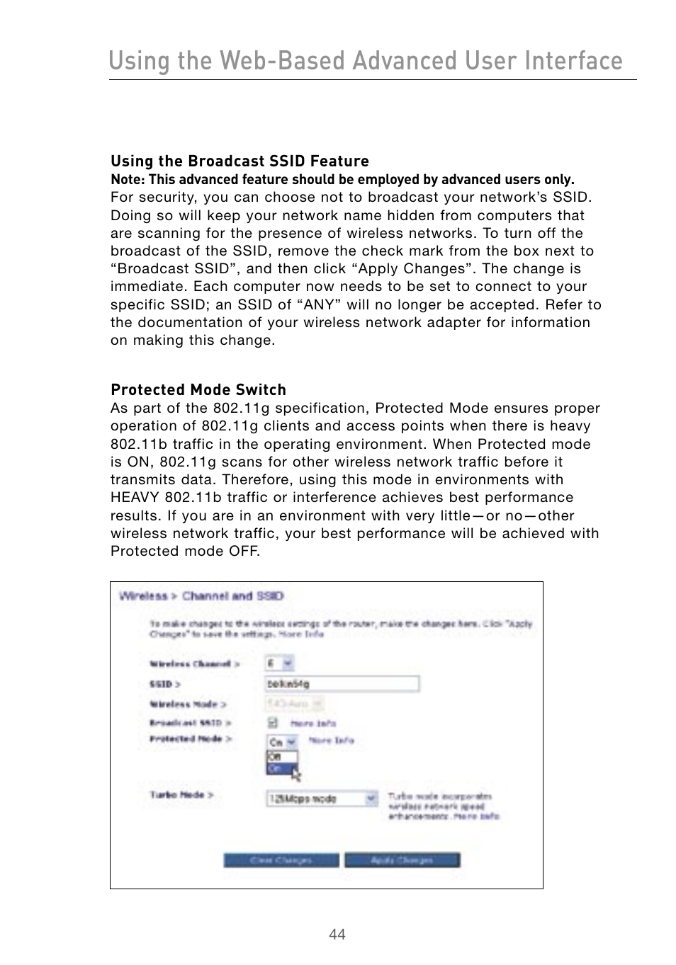 Using the web-based advanced user interface | Belkin Wireless G Desktop Card F5D7000 User Manual | Page 46 / 116