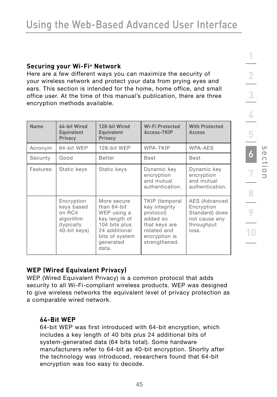 Using the web-based advanced user interface, Se ct io n | Belkin Wireless G Desktop Card F5D7000 User Manual | Page 47 / 116