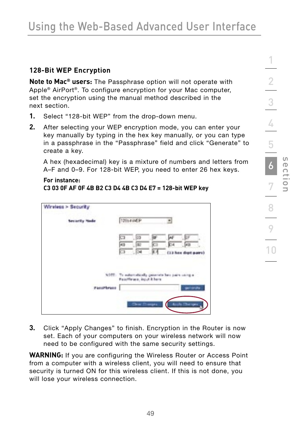 Using the web-based advanced user interface, Se ct io n | Belkin Wireless G Desktop Card F5D7000 User Manual | Page 51 / 116