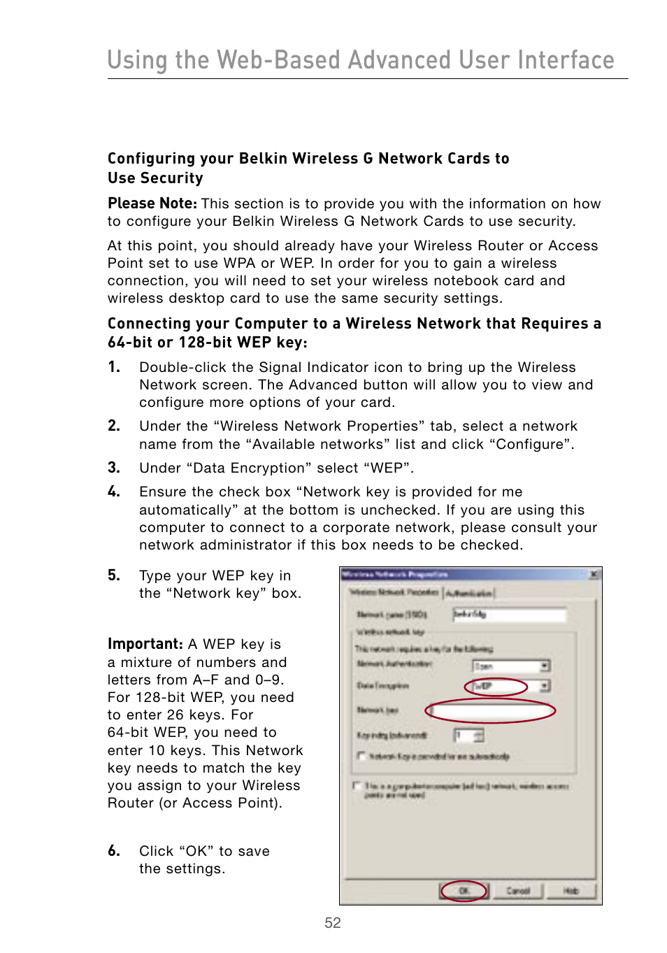 Using the web-based advanced user interface | Belkin Wireless G Desktop Card F5D7000 User Manual | Page 54 / 116