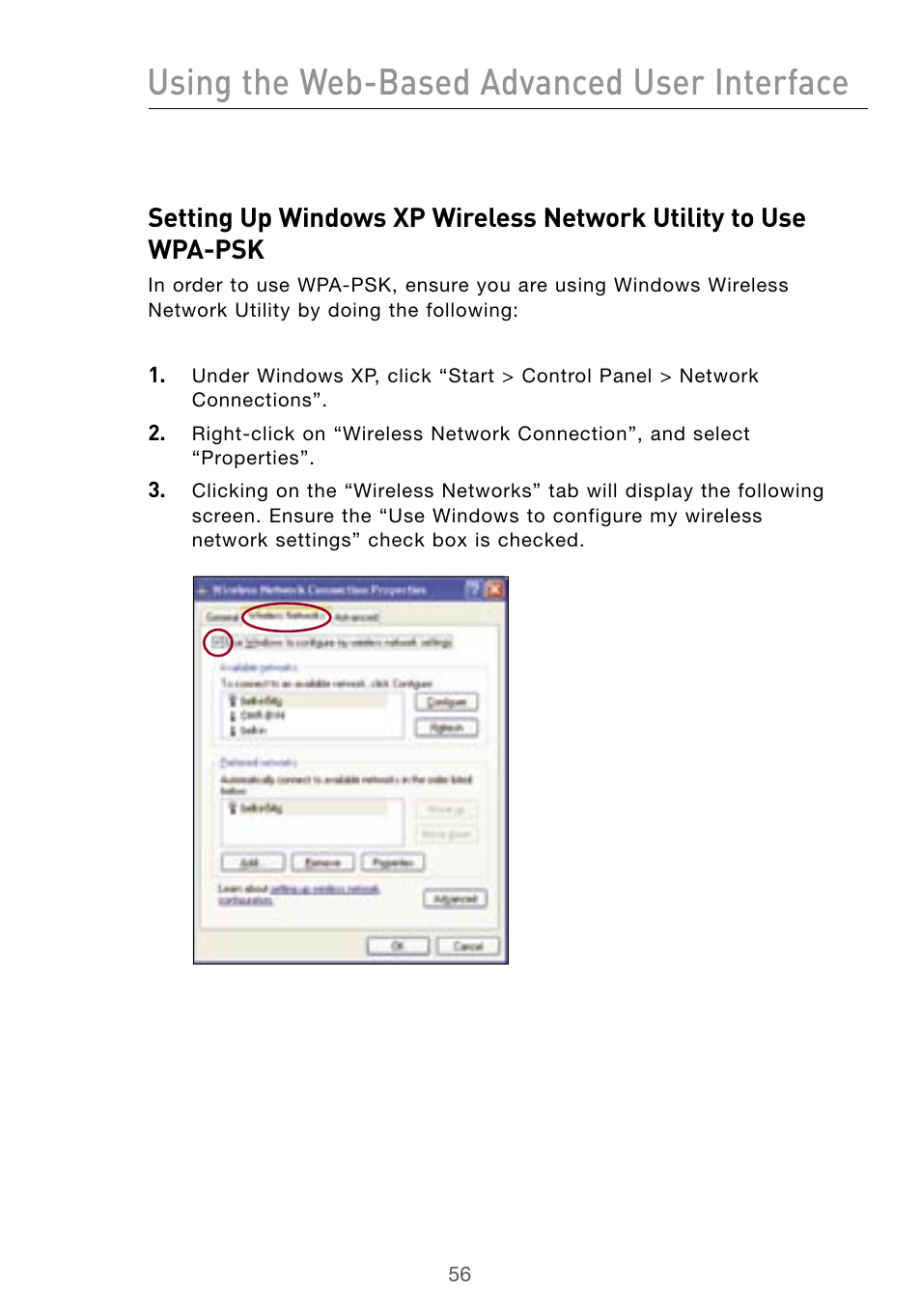 Using the web-based advanced user interface | Belkin Wireless G Desktop Card F5D7000 User Manual | Page 58 / 116