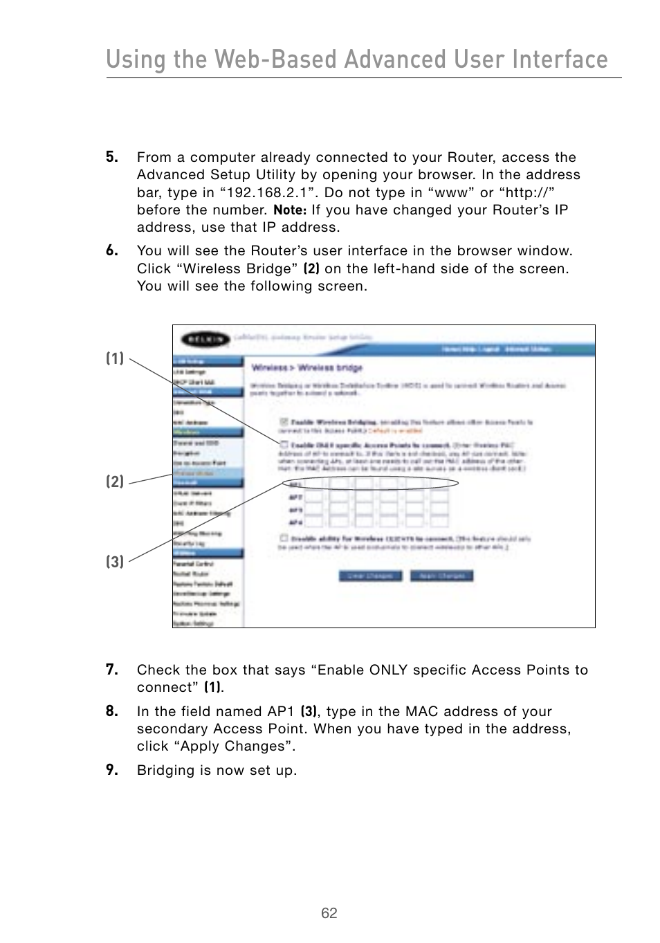 Using the web-based advanced user interface | Belkin Wireless G Desktop Card F5D7000 User Manual | Page 64 / 116