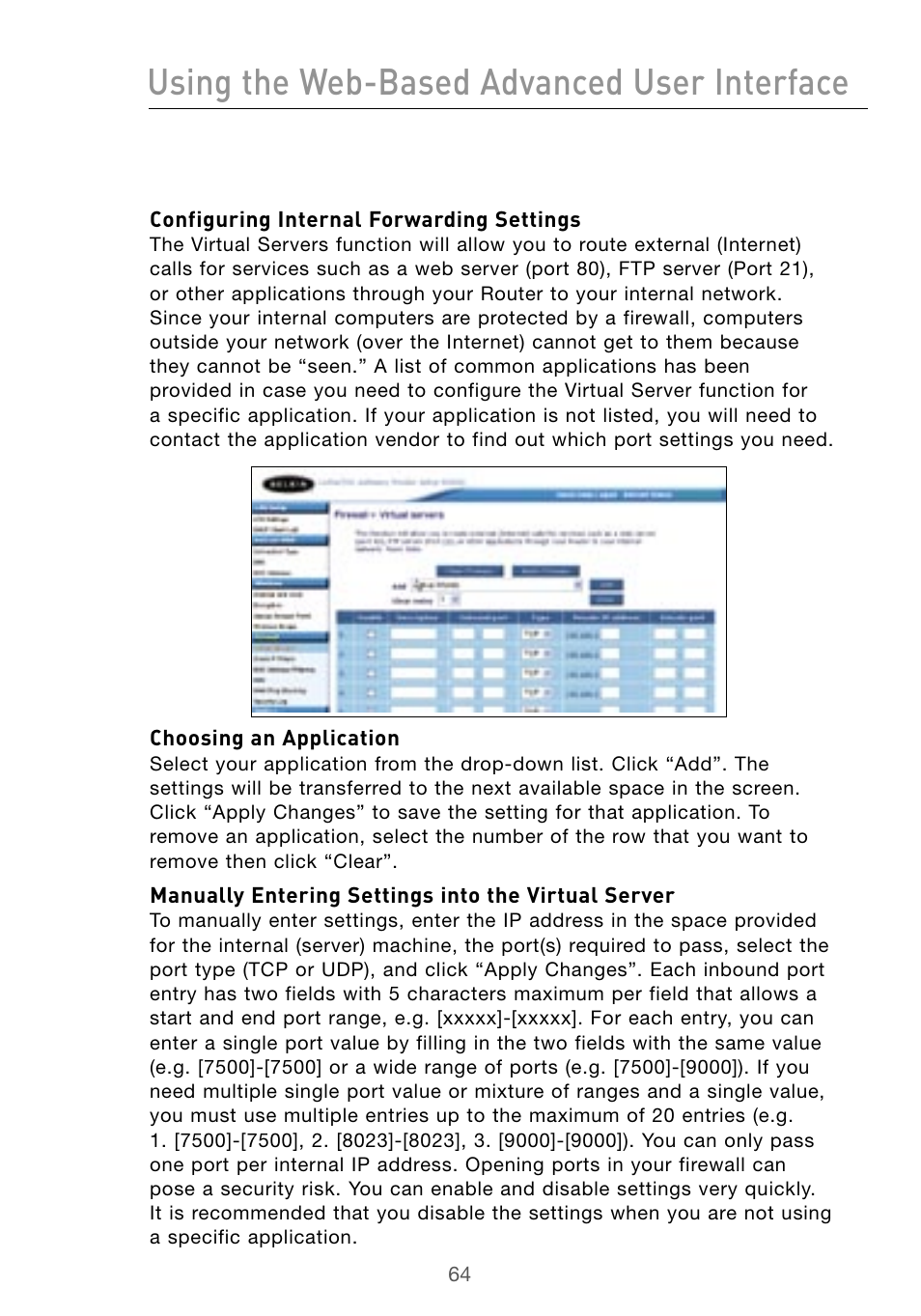 Using the web-based advanced user interface | Belkin Wireless G Desktop Card F5D7000 User Manual | Page 66 / 116