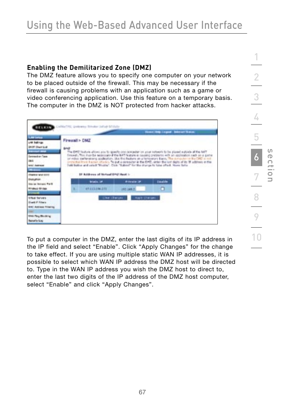 Using the web-based advanced user interface | Belkin Wireless G Desktop Card F5D7000 User Manual | Page 69 / 116