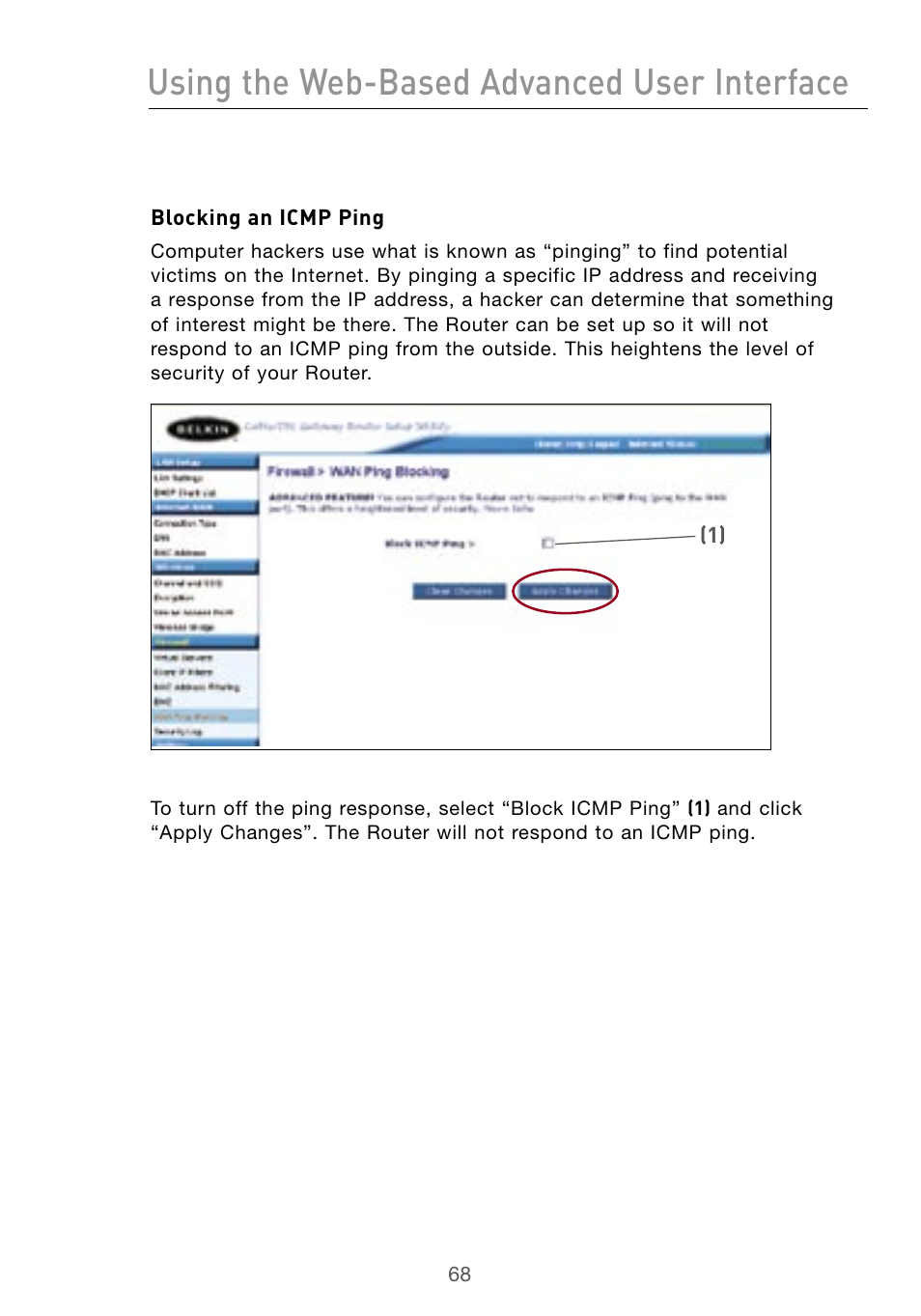 Using the web-based advanced user interface | Belkin Wireless G Desktop Card F5D7000 User Manual | Page 70 / 116