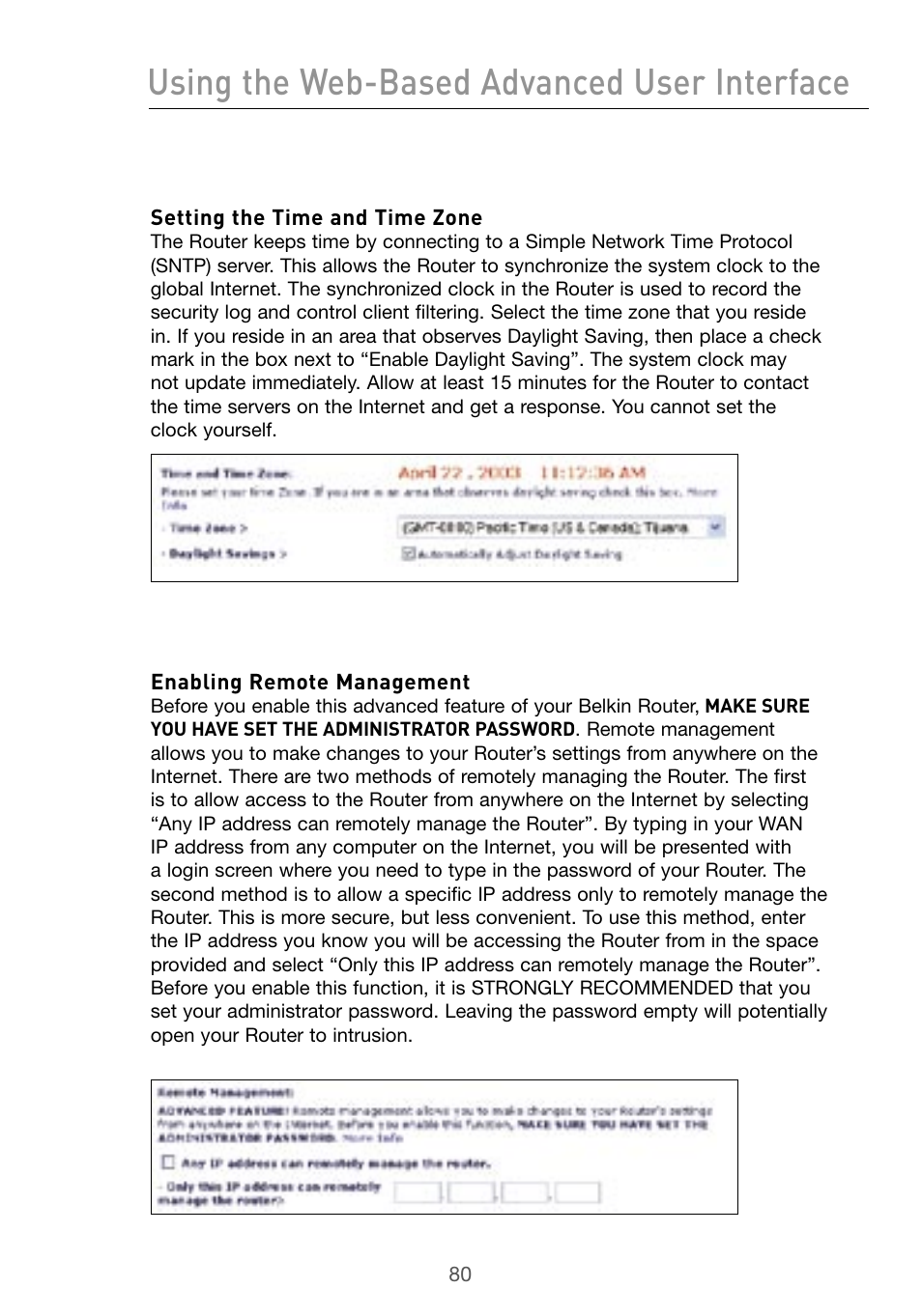Using the web-based advanced user interface | Belkin Wireless G Desktop Card F5D7000 User Manual | Page 82 / 116