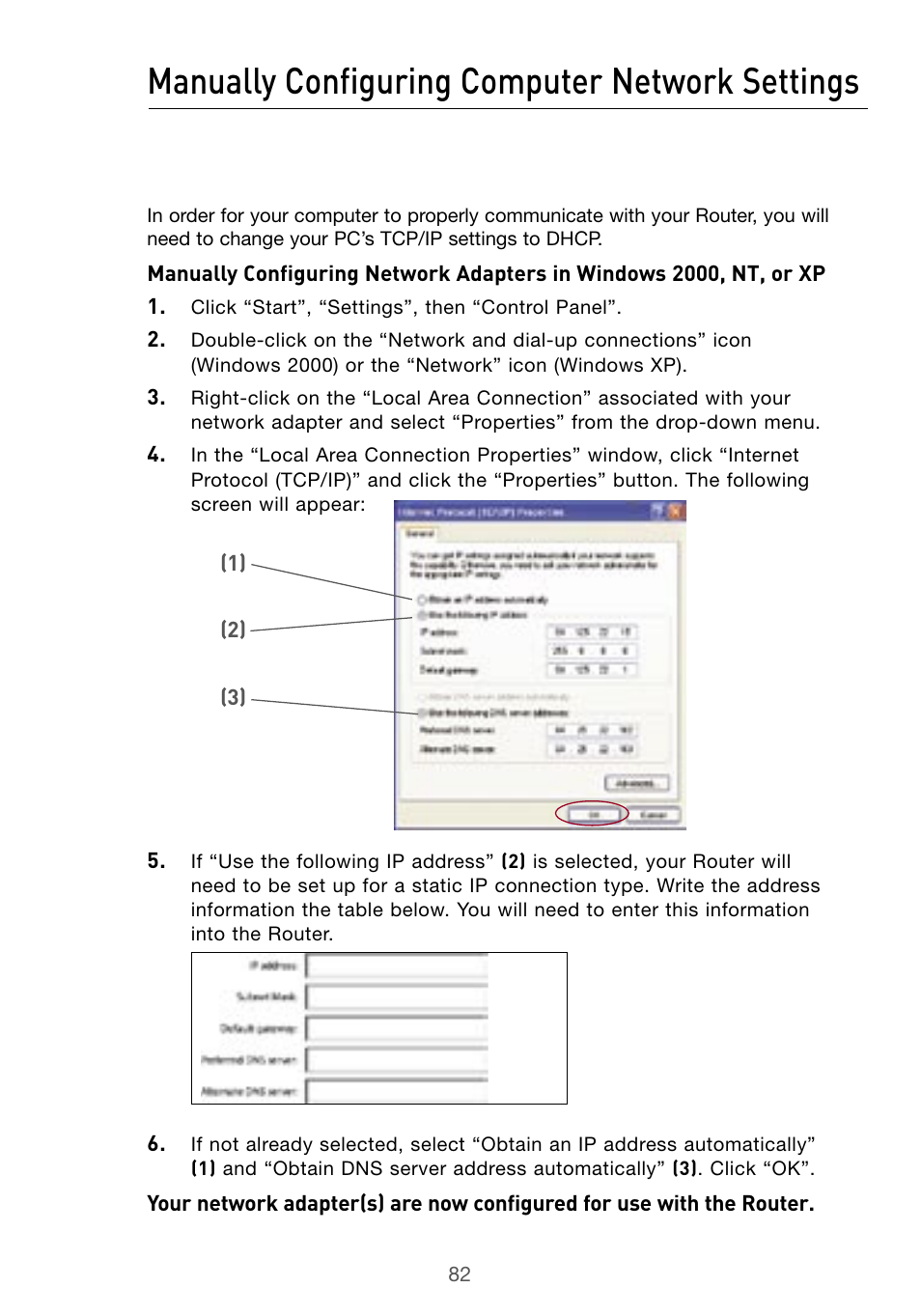 Manually configuring computer network settings | Belkin Wireless G Desktop Card F5D7000 User Manual | Page 84 / 116
