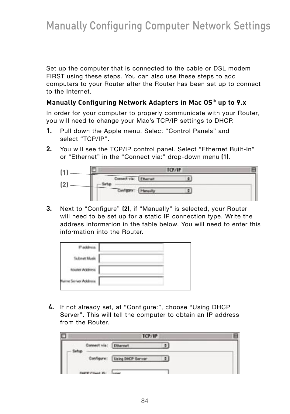 Manually configuring computer network settings | Belkin Wireless G Desktop Card F5D7000 User Manual | Page 86 / 116