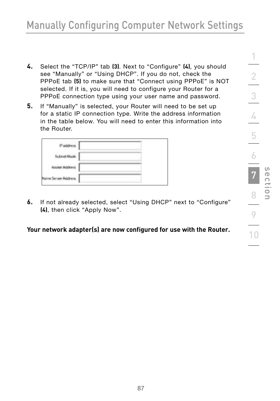 Manually configuring computer network settings | Belkin Wireless G Desktop Card F5D7000 User Manual | Page 89 / 116