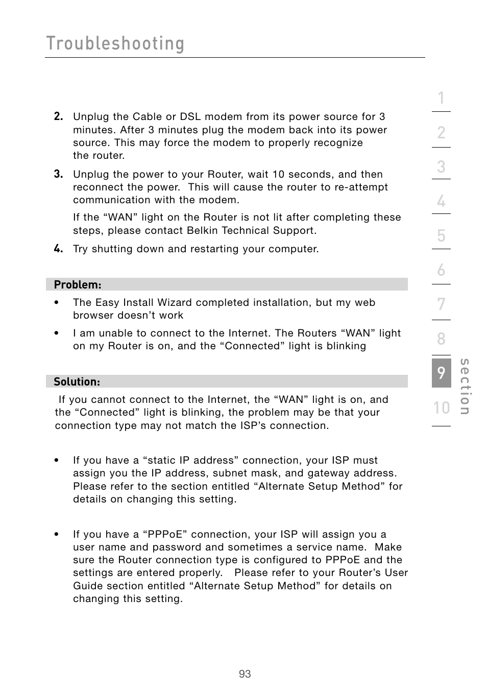 Troubleshooting, Se ct io n | Belkin Wireless G Desktop Card F5D7000 User Manual | Page 95 / 116