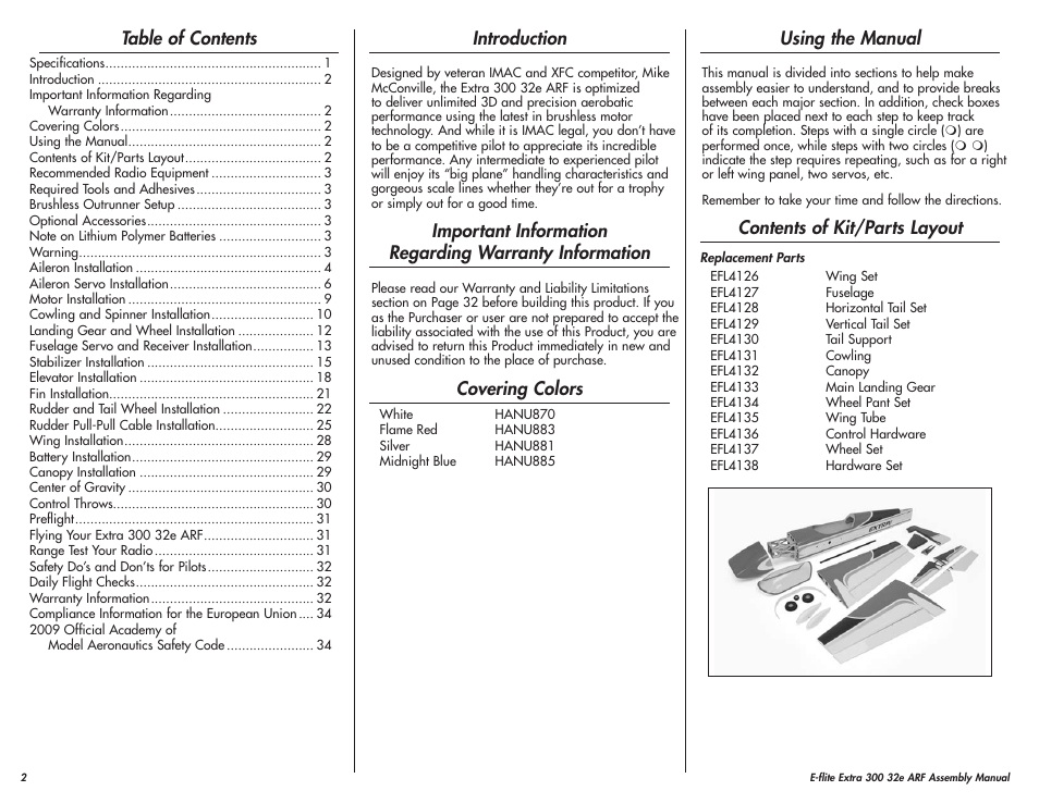 E-flite Extra 300 32e ARF User Manual | Page 2 / 36