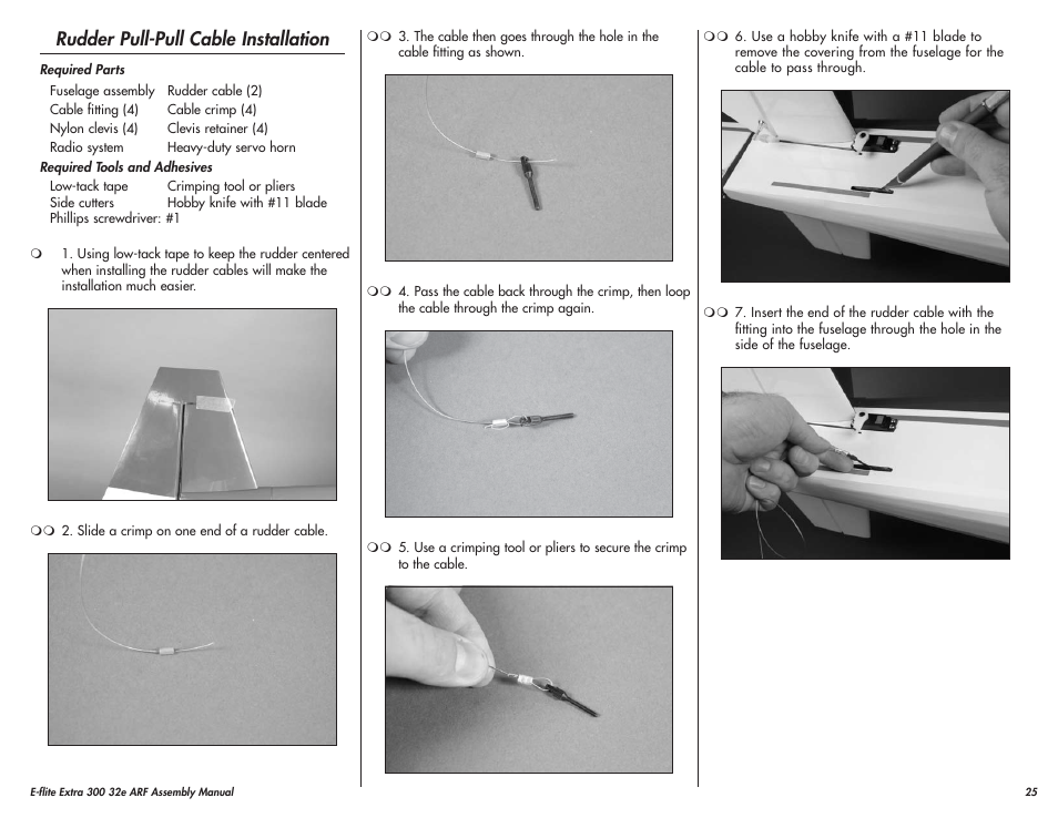 Rudder pull-pull cable installation | E-flite Extra 300 32e ARF User Manual | Page 25 / 36